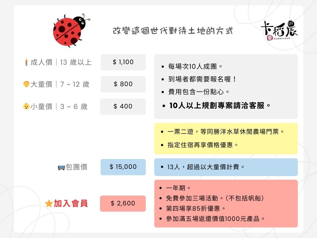 20250911 農田生態觀察遊程價目表