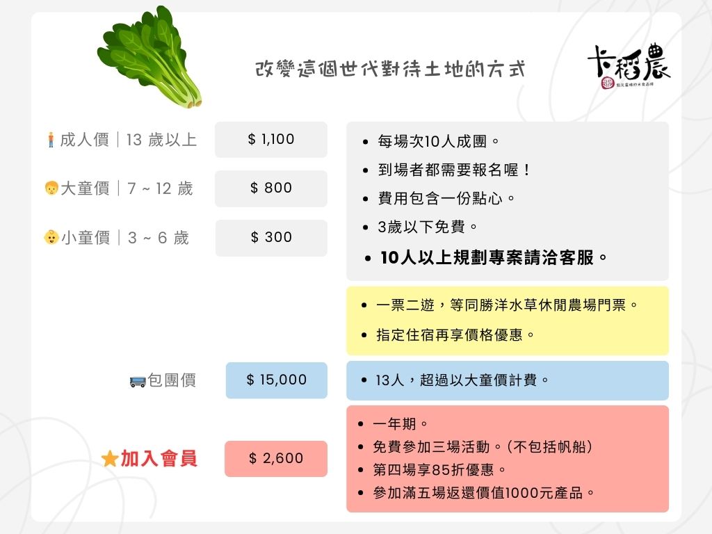 20250911 野菜料理遊程價目表